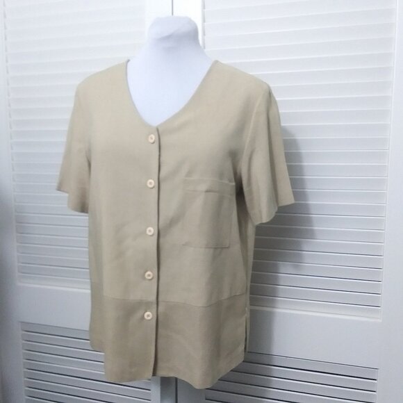 David Paul New York Vintage Linen Rayon Blend Lagenlook Button Front Blouse - Picture 2 of 8